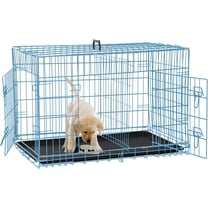 WYDK Dog Crate for Large Medium Small Dogs, Folding Dog Kennel Cage with Plastic Tray & Divider 48"/42"/ 36"/ 30"/ 24" Indoor Outdoor Metal Double Door Heavy Duty Dog Pen Enclosure, Blue(24 Inch)