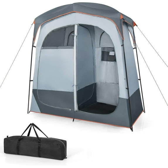 WYDK Double Room Shower Tent, Oversize Space Privacy Tent with Floor, Removable Rain Fly, Inside Pocket, Clothesline, Top Hook, Portable Outdoor Changing Tent for Dressing, Camping, Toilet(Gray)