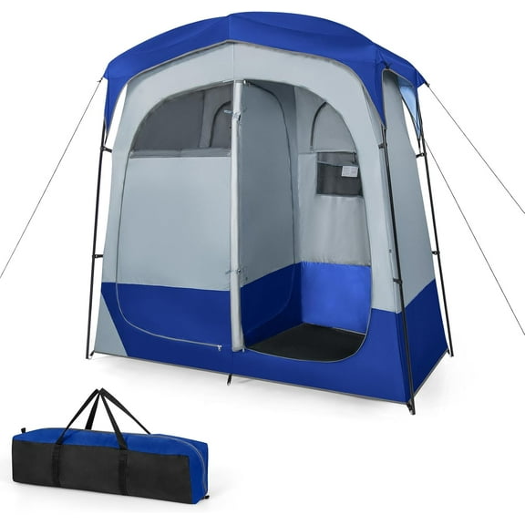 WYDK Double Room Shower Tent, Oversize Space Privacy Tent with Floor, Removable Rain Fly, Inside Pocket, Clothesline, Top Hook, Portable Outdoor Changing Tent for Dressing, Camping, Toilet(Blue)