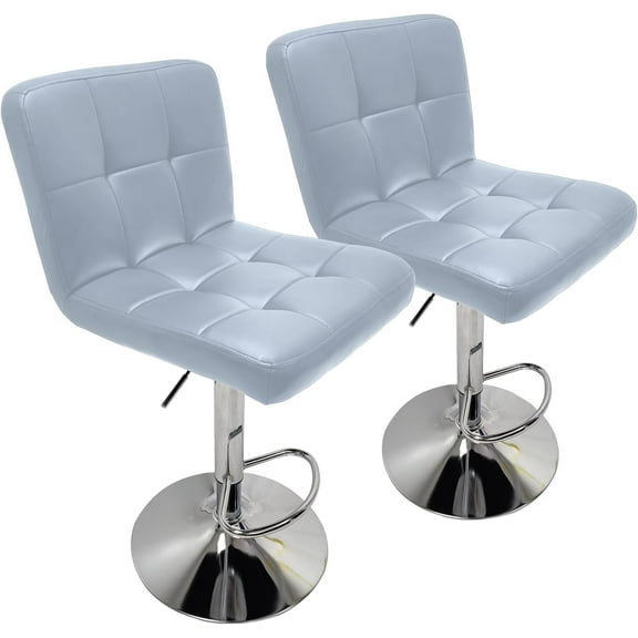 WYDK Extra Large Faux Leather Barstools Set of 2 - Adjustable Counter Height Armless Chairs with Larger Base, Swivel Stool for Bar, Living Room, Dining Room - Grey