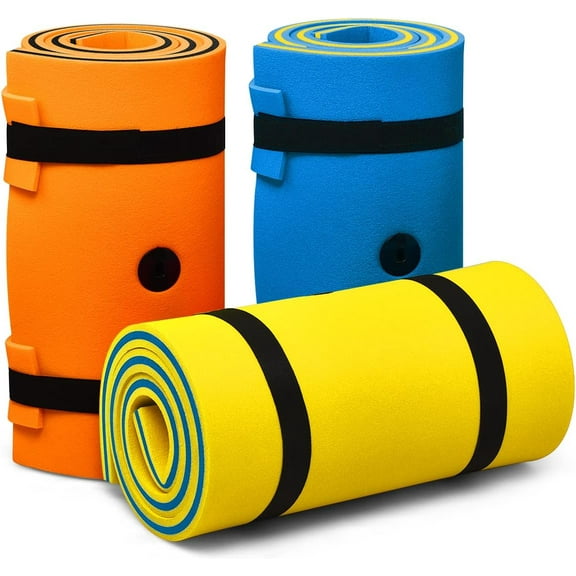 WYDK Floating Water Mat, Thick Swimming Foam Pad Hammock with Rolling Pillow Design, Portable 3-Layer Water Raft Mattress for Pool, Lake, Sea (87 x 36 inch Yellow)