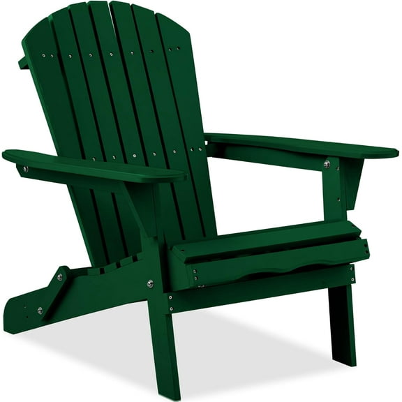 WYDK Folding Adirondack Chair Outdoor Wooden Accent Furniture Fire Pit Lounge Chairs for Yard, Garden, Patio w/ 350lb Weight Capacity - Yard Green
