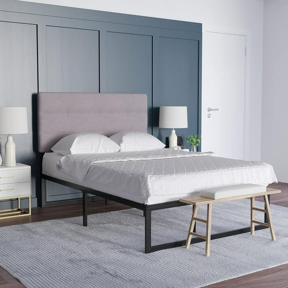 WYDK Full Headboard - Gray Fabric Upholstery - Adjustable Height - Assembly in 30 Minutes or Less - Suitable for Most Bed Frames (Not Included)