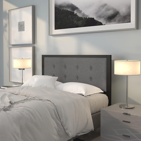 WYDK Full Size Upholstered Metal Panel Headboard in Tufted Dark Gray Fabric