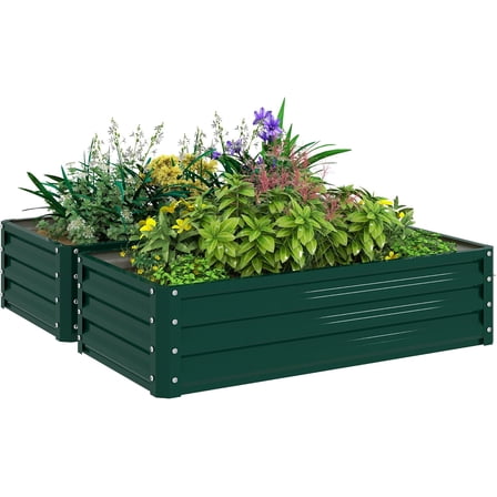 WYDK Galvanized Raised Garden Bed, 4' x 2' x 1' Metal Planter Box, for Growing Vegetables, Flowers, Herbs, Succulents, Green