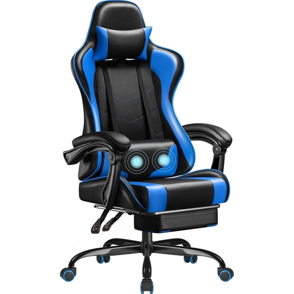 WYDK Gaming Chair, Video Game Chair with Footrest and Massage Lumbar Support, Ergonomic Computer Chair Height Adjustable with Swivel Seat and Headrest (Blue)