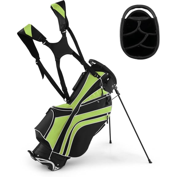 WYDK Golf Stand Bag, 6 Way Divider Golf Club Bag with 8 Pockets, Rain Hood, Umbrella Holder & Glove Sticker, Portable Lightweight Golf Bag for Men Women （Green）