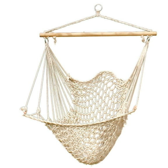WYDK Hammock Net Chair - Cotton Rope Cradle Chair with Wood Stretcher for Yard, Bedroom, Porch, Beach, Indoor, Outdoor Capable of 330lbs