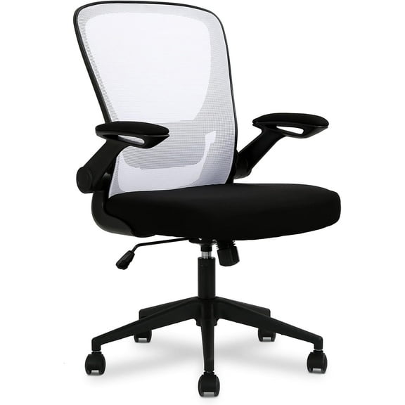 WYDK Home Office Chair White Ergonomic Desk Chair with Adjustable Lumbar Support & Flip-up Armrests Mesh Computer Chair with Thickened Cushion Swivel Executive Chair for Adults