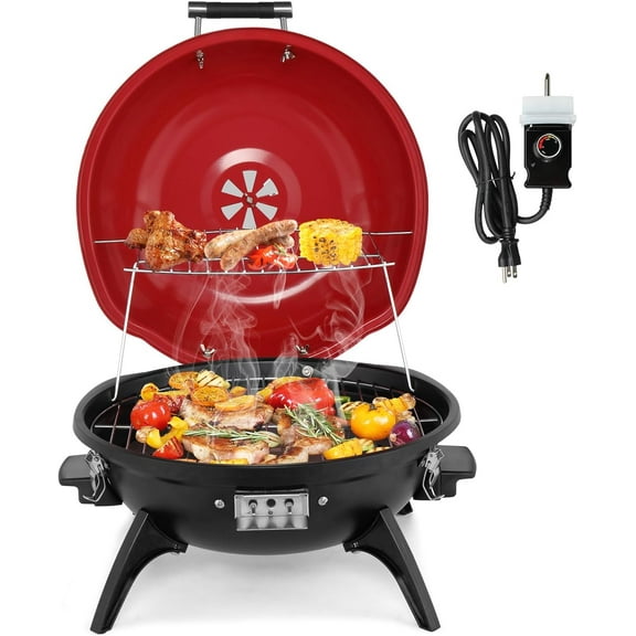 WYDK Indoor/Outdoor Electric Grill, 1600W Portable Removable Stand Grill with Double Layer Design for Countertops, BBQ, Patio & Backyard (Red)