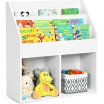 WYDK Kids Bookshelf, Wooden Toy Storage Cabinet Organizer with Shelves & 2 Large Cubes, 2-in-1 Children Bookcase Display Sling Book Rack for Kids Room, Bedroom, Nursery, Kindergarten (White)