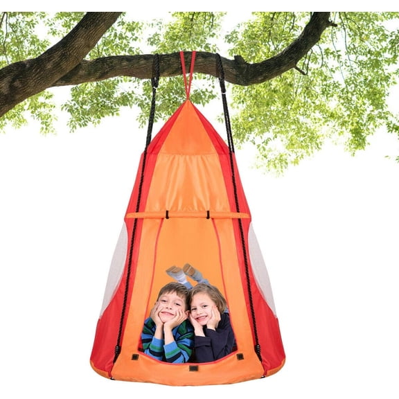WYDK Kids Hanging Chair Swing Tent Set, Hammock Nest Pod Hanging Swing Seat for Boys/Girls, Children Swing Play House with Detachable Play Tent, Max Capacity 330 LBS, 40", Orange