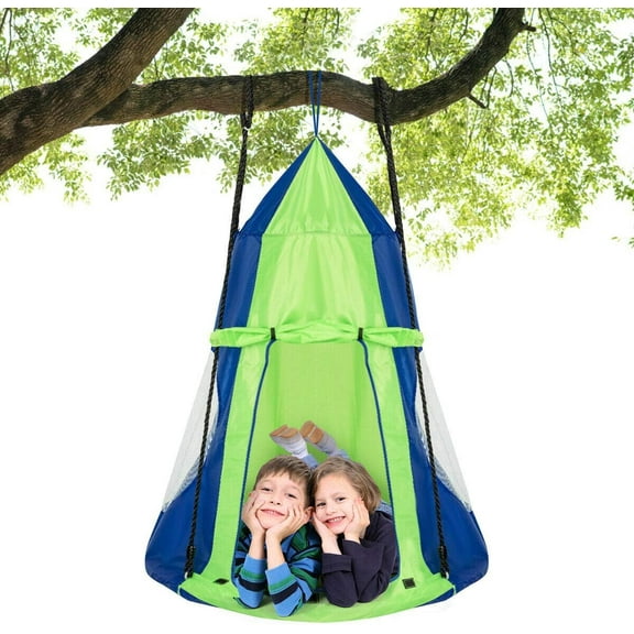 WYDK Kids Hanging Chair Swing Tent Set, Hammock Nest Pod Hanging Swing Seat for Boys/Girls, Children Swing Play House with Detachable Play Tent, Max Capacity 330 LBS, 40", Green