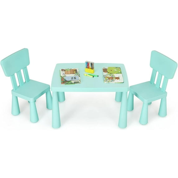 WYDK Kids Table and Chair Set, 3 Piece Plastic Children Activity Table for Reading, Drawing, Snack Time, Arts Crafts, Preschool, Kindergarten & Playroom, Easy Clean, Toddler Table & Chair (Green)