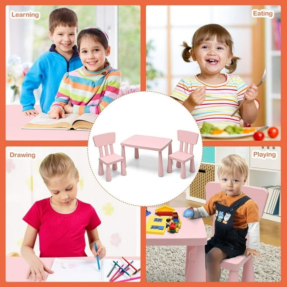 WYDK Kids Table and Chair Set For Toddler, 3 Piece Plastic Children Activity Table for Reading, Drawing, Snack Time, Arts Crafts, Preschool, Kindergarten & Playroom, Easy Clean (Pink)