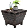 thumbnail image 1 of WYDK Outdoor Side Table, Rattan Coffee Table with Storage 13 Gallon Patio Small Deck Storage Box for Cushion Towel Books, Brown Side Table with lid, 1 of 8