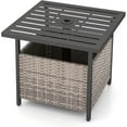 thumbnail image 1 of WYDK Outdoor Side Table with Umbrella Hole, 22" Wicker Umbrella Table with Stand and Base, Weather-Resistant PE Rattan Patio End Table for Deck Garden Poolside (Metal Tabletop, Light Gray), 1 of 8