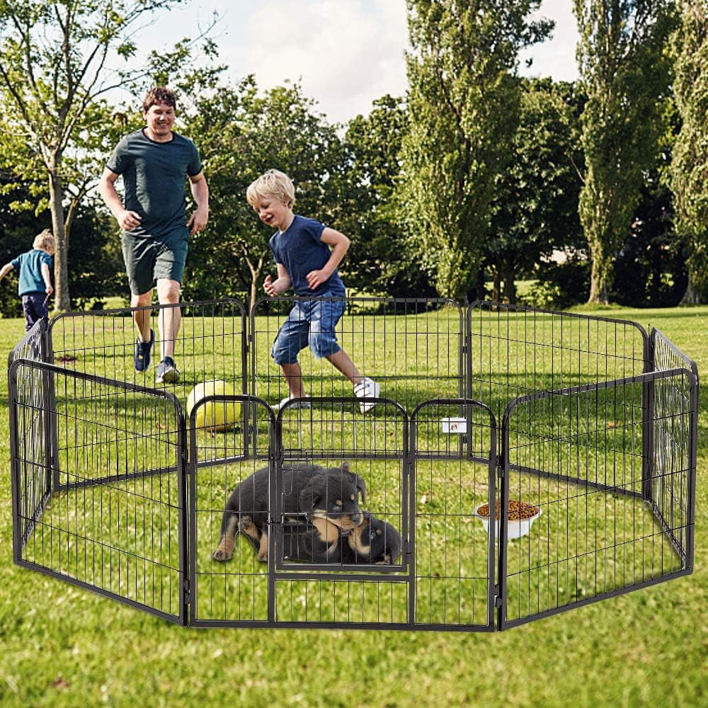 Oxgord Dog Animal Playpen Large Metal Wire Folding Exercise Yard Fence 8 Panel Popup Kennel Crate Fence Tent Portable Black Premium Quality 2015 Newly Designed 24 Inches