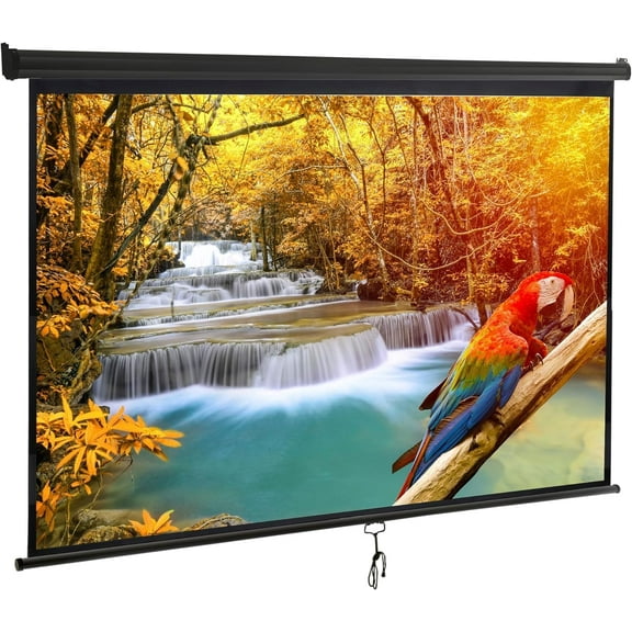 WYDK Projector Screen 100 Inch 16:9 HD Portable Manual Pull Down Projector Screen, Wall Ceiling Mounted Retractable Widescreen for Home Theater Cinema Office Movie TV Game, Black