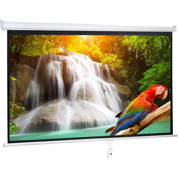 WYDK Projector Screen 100 Inch 16:9 HD Portable Manual Pull Down Projector Screen, Wall Ceiling Mounted Retractable Widescreen for Home Theater Cinema Office Movie TV Game, White