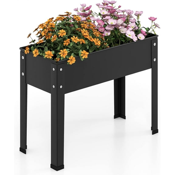 WYDK Raised Garden Bed, 18” Elevated Planter Box w/Legs, Drainage Hole, Hemming Design, Metal Garden Box for Vegetable Herb, Outdoor Raised Beds for Gardening, Backyard Porch Balcony, Black