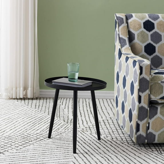 WYDK Round Metal Side End Table, Nightstand Accent Table, Pedestal Plant Stand for Bedroom Living Room, Black