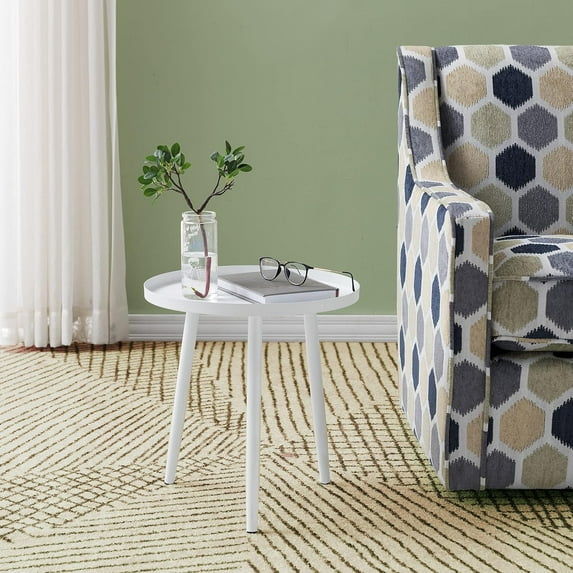 WYDK Round Metal Side End Table, Nightstand Accent Table, Pedestal Plant Stand for Bedroom Living Room, White