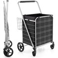 thumbnail image 1 of WYDK Shopping Cart with Oxford Liner Bag, 27.5 Gallon Folding Grocery Cart on Wheels, Double Basket, 330 LBS Weight Capacity, Portable Granny Cart Shopping Cart for Market Laundry (Silver), 1 of 18