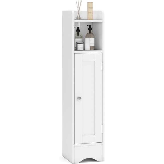 WYDK Small Bathroom Storage Cabinet, Corner Floor Cabinet with Door & Adjustable Shelves, Narrow Toilet Paper Holder, Slim Storage Organizer for Bathroom, Living Room, Entryway (White)