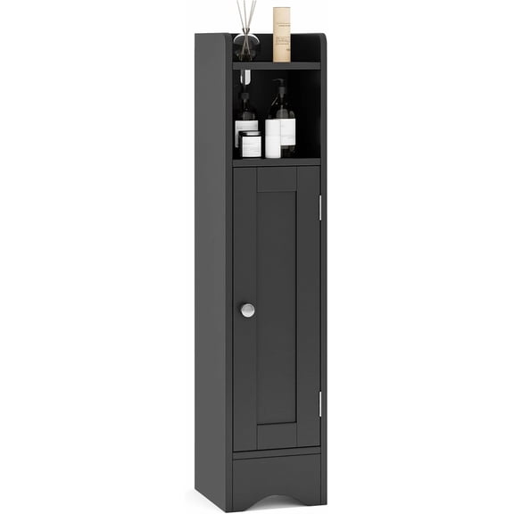 WYDK Small Bathroom Storage Cabinet, Corner Floor Cabinet with Door & Adjustable Shelves, Narrow Toilet Paper Holder, Slim Storage Organizer for Bathroom, Living Room, Entryway (Black)