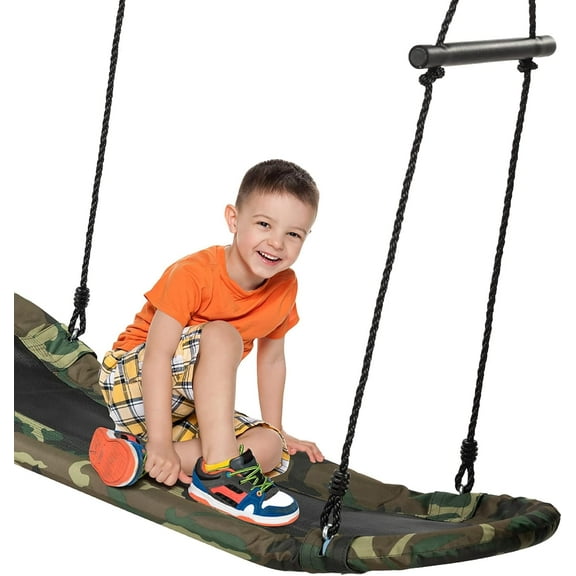 WYDK Surfing Tree Swing,Platform Swing with Soft Handles and Adjustable Height, Saucer Tree Swing with Stable Metal Frame and Spacious Swing Board, Camo Green