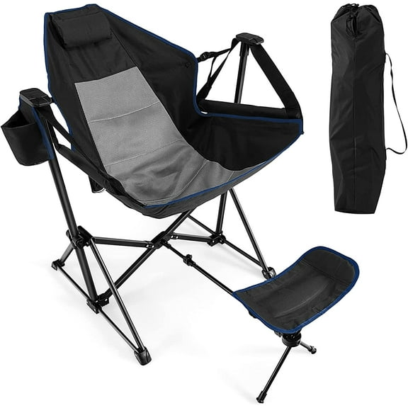 WYDK Swinging Hammock Chairs for Camping, Rocking Camp Chair w/Retractable Footrest, Folding Camping Chair for Adults, Great for Camping, Fishing, Picnic, Carrying Bag Included, Pack of 1, Black