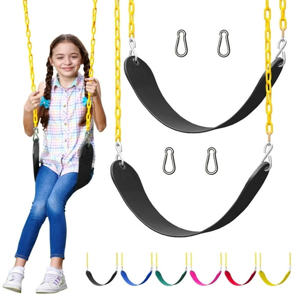 WYDK Swings for Outdoor Swing Set - Pack of 2 Swing Seat Replacement Kits with Heavy Duty Chains - Backyard Swingset Playground Accessories for Kids (Black)