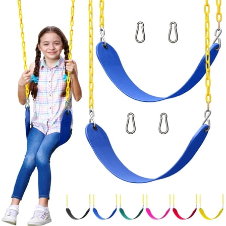 WYDK Swings for Outdoor Swing Set - Pack of 2 Swing Seat Replacement Kits with Heavy Duty Chains - Backyard Swingset Playground Accessories for Kids (Blue)