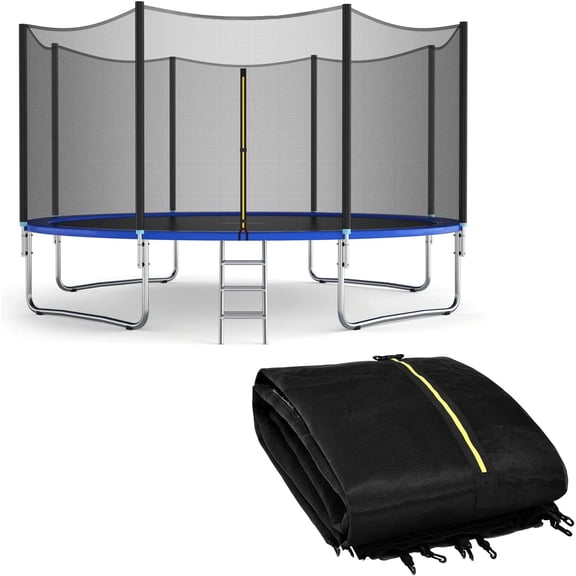 WYDK Trampoline Safety Net, 8 10 12 14 15 16Ft Weather-Resistant Replacement Enclosure Net for Round Frame, with Double-Headed Zippers, Protection Buckles & Enhanced Hook, Poles Not Included