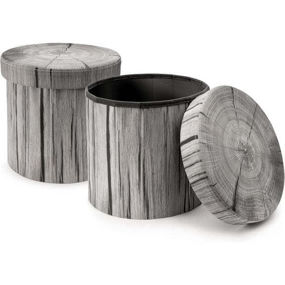 WYDK Tree Stump Stool, Storage Ottoman 15 Inch Fake Tree Stumps Log Stool Storage, Artificial Tree Trunk, Perfect Footstool Kids Toy Chest, Rustic Log Cabin Decor Bench, Pedestal - Light Gray 2 Pack