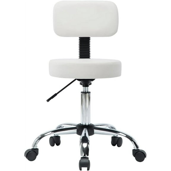 WYDK White Rolling Chair with Wheels – Adjustable Office Stool with Back Support, Spa Pedicure Chair, Swivel Task Chair for Salon, Esthetician, Facial, Medical Use