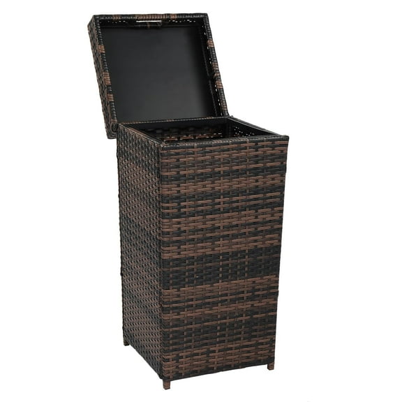 WYDK Wicker Patio Trash Can, 27 Gallon Rattan Trash Can with Removable Lid, Outdoor Wicker Waste Basket, Wast Container (Brown)