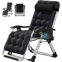 WYDK Zero Gravity Chair, Lawn Recliner, Reclining Patio Lounger Chair, Folding Portable Chaise with Detachable Soft Cushion, Cup Holder, Headrest,Black