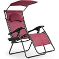 thumbnail image 1 of WYDK Zero Gravity Chair with Shade Canopy, Reclining Lounge Chair with Adjustable Canopy Headrest, 0-170 Degrees Recliner & Cup Holder, Folding Zero Gravity Lawn Chair for Patio Poolside, Burgundy, 1 of 18