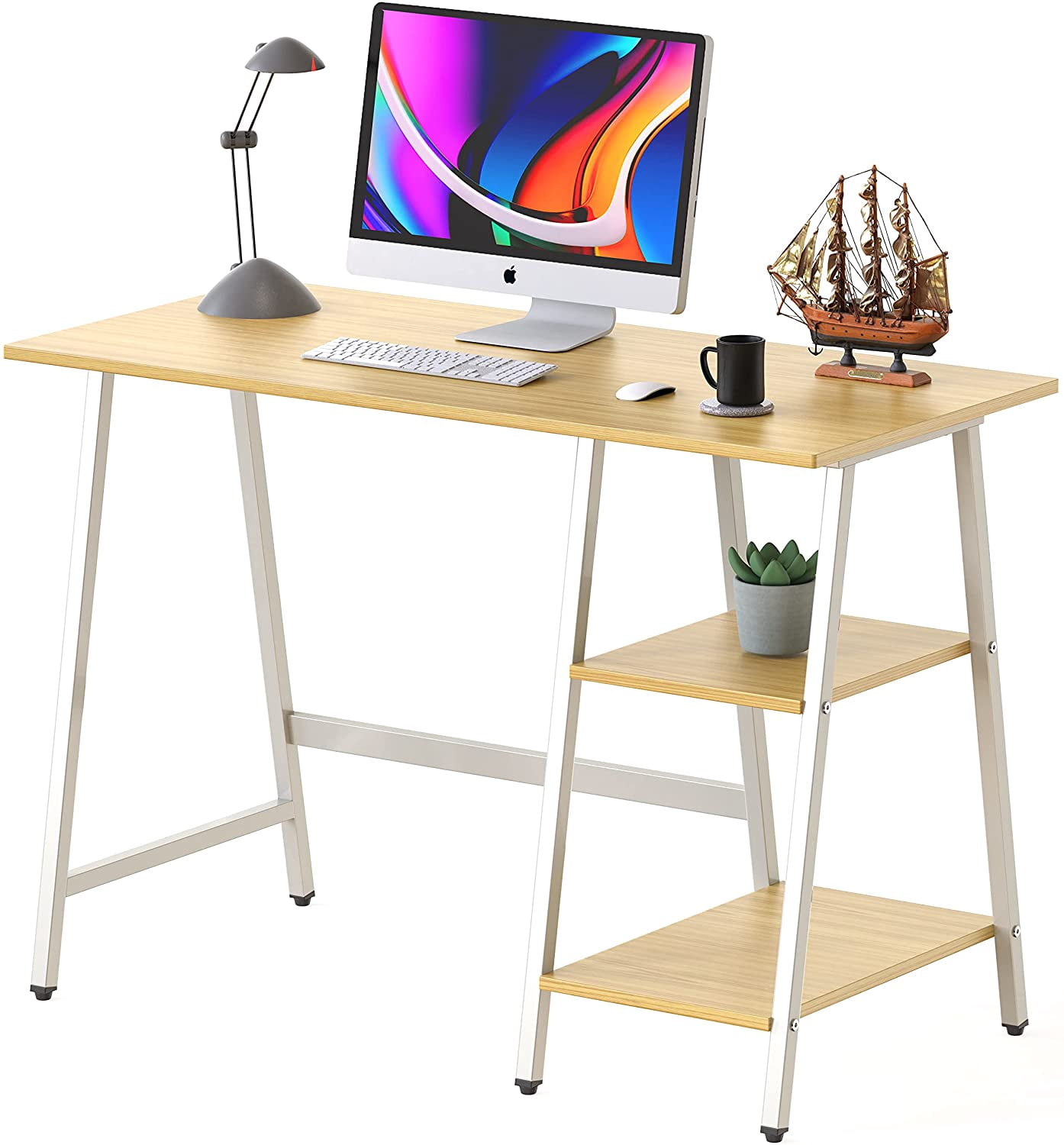 WYH 43-Inch Home Office Trestle Computer Desk with Open Storage Shelves ...
