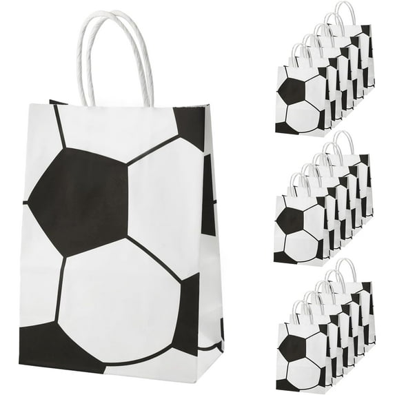 WYJ 16pcs Soccer Party Favor Paper Bags, Football Themed Party Gift Bags with Handles Soccer Goodie Bags Treat Candy Bags for Kids Adults Soccer Party Supplies (Style 2)-0614