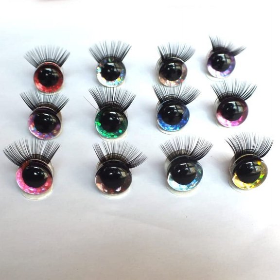 WYJ 20pcs Toy Eyes with Eyelash 12-30mm Eyelashes 3D Safety Glitter Toy Eyes Eyelash for DIY Plush DIY Doll Making (Color: Mixed Color, Size: 20mm)-0614
