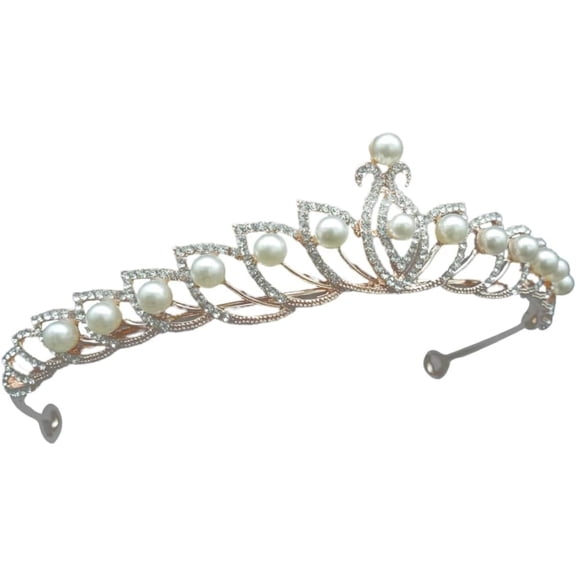 WYJ Bridal Accessories Rose Gold Crown Headpiece for Bride Rhinestone Accessories for Women Pearl Headpiece Princess Crowns Pearl Crown Tiara Miss Rhinestones Headband Fairy-0614