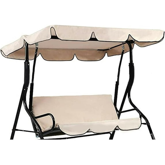WYJ Outdoor Patio Swing Cushions 3 Seater and Canopy Replacement, Waterproof Swing Replacement Parts for Outdoor Patio Swing Chair or Hanging Glider Porch Bench Furniture Cover(Khaki)-0614