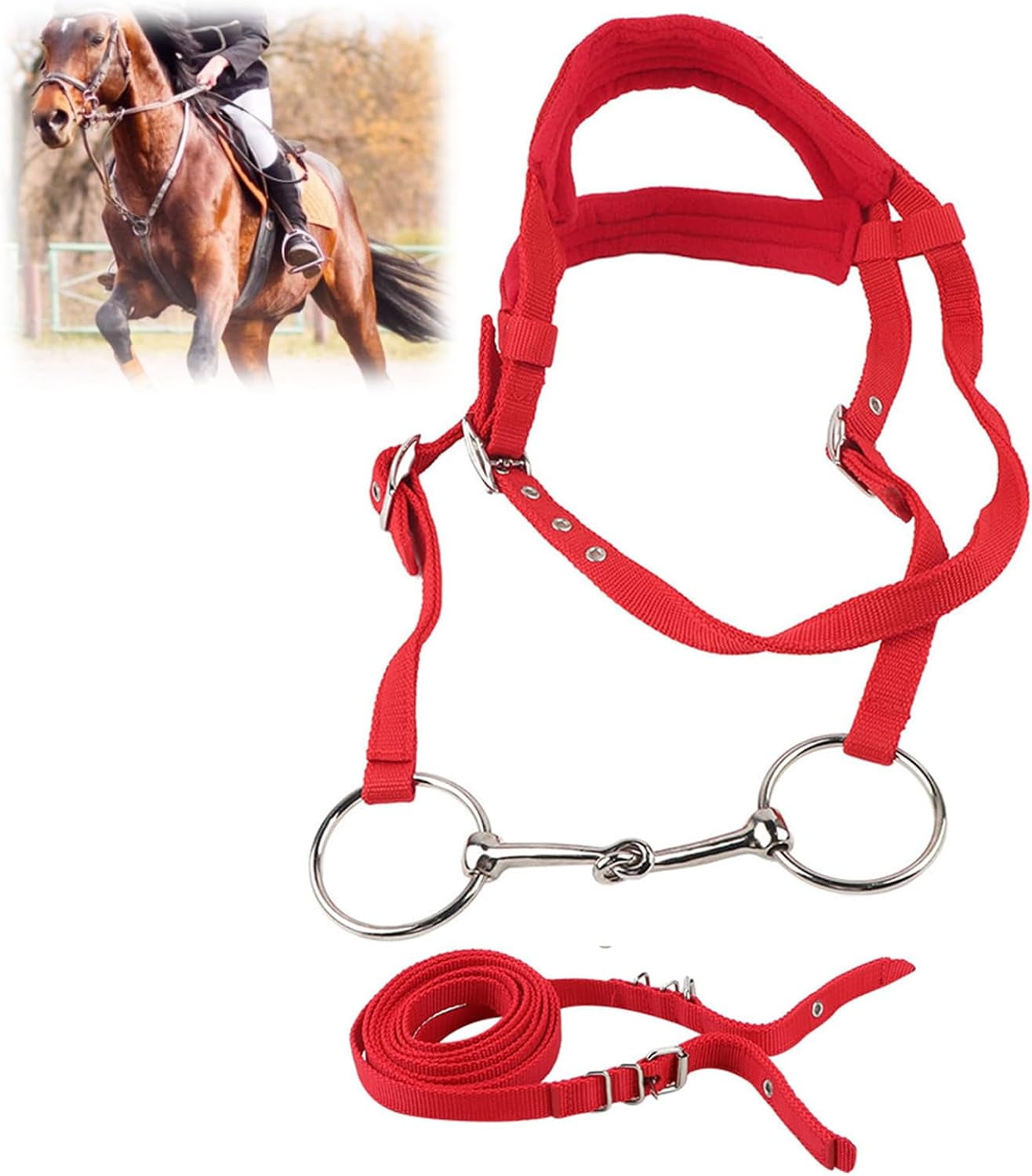 WYJ Red Horse Reins, Adjustable Horse Bridle Rein Harness Headstalls