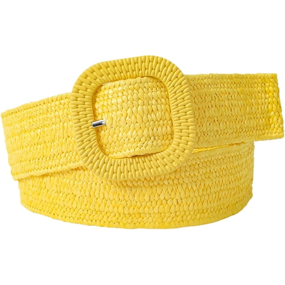 WYJ Skinny Waistband Women's Woven Straw Belt Retro Style Wide with Adjustable Buckle Elastic Anti-break Solid Color-0614
