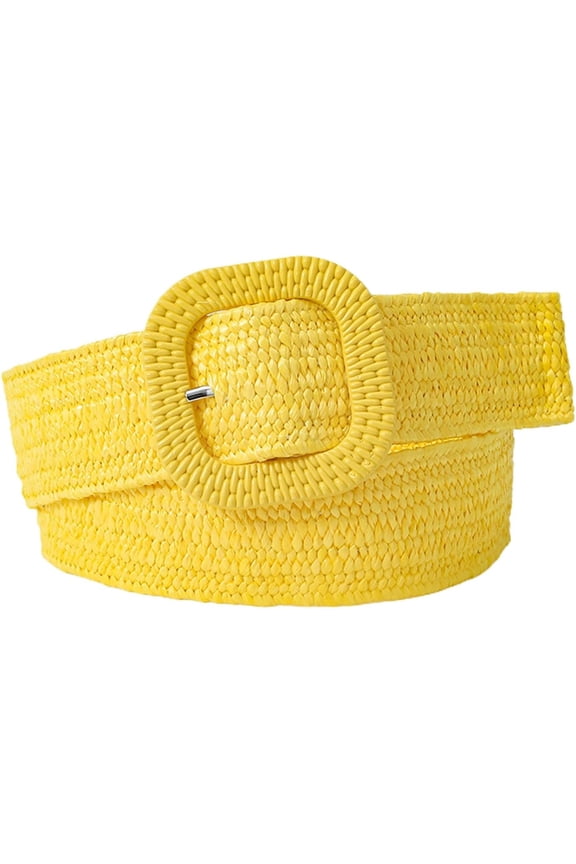 WYJ Skinny Waistband Women's Woven Straw Belt Retro Style Wide with Adjustable Buckle Elastic Anti-break Solid Color-0614