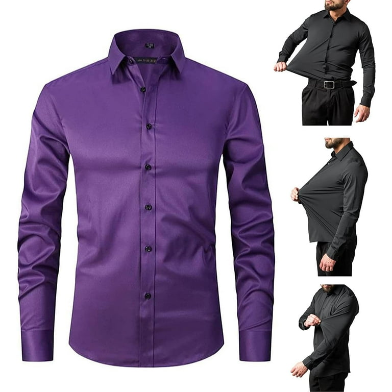 WYJ Stretch Anti-Wrinkle Shirt,Men's Long Sleeve Cotton Dress Shirts,Slim Fit Casual Social Business Shirts-0614 - Walmart.com