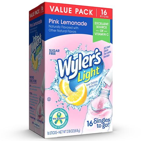 Wyler’s Light Pink Lemonade Singles To Go Powder Drink Mix, Sugar Free, 16 Sticks Value Pack, 2.18 oz